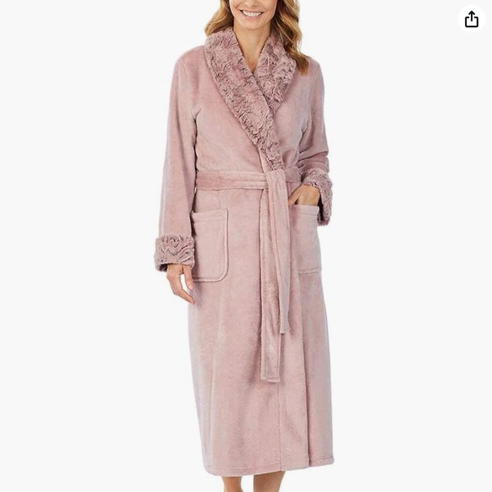 Carole Hockman Pink Faux Fur Plush Wrap Robe